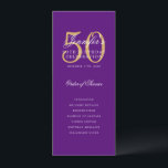 Invitation Purple Gold 50th Birthday Party Program avec menu<br><div class="desc">Design élégant "Programme de fête d'anniversaire" avec une typographie de script sophistiquée avec du texte personnalisé.</div>