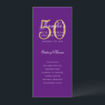 Invitation Purple Gold 50th Birthday Party Program avec menu<br><div class="desc">Design élégant "Programme de fête d'anniversaire" avec une typographie de script sophistiquée avec du texte personnalisé.</div>