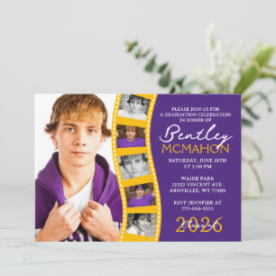 Invitation Purple & Gold 6 Photo Filmstrip Graduation Collage