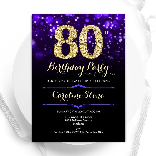 Invitation Purple Gold 80e anniversaire