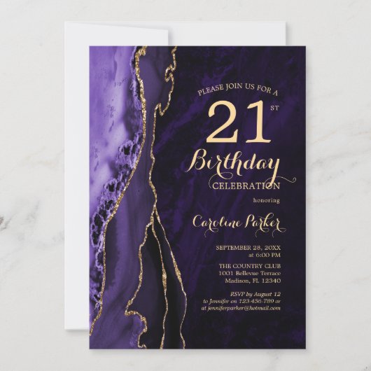Invitation Purple Gold Agate 21e anniversaire (Devant)