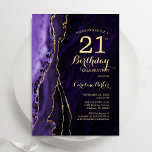 Invitation Purple Gold Agate 21e anniversaire<br><div class="desc">Purple et or agate 21e anniversaire invitation de fête. Design élégant et moderne avec aquarelle agate marbre arrière - plan,  fausse parties scintillant or et typographie script de police. Carte invitation branchée parfaite pour une célébration anniversaire féminine élégante. Invitations Zazzle imprimées ou téléchargement instantané modèle imprimable numérique.</div>