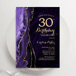 Invitation Purple Gold Agate 30e anniversaire<br><div class="desc">Invitation de fête de 30e anniversaire avec agate violet et or. Design élégant et moderne avec aquarelle agate marbre arrière - plan,  fausse parties scintillant or et typographie script de police. Carte invitation branchée parfaite pour une célébration anniversaire féminine élégante. Invitations Zazzle imprimées ou téléchargement instantané modèle imprimable numérique.</div>