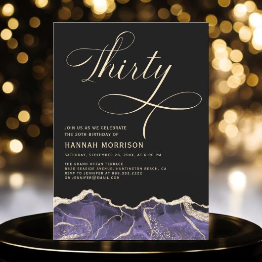 Invitation Purple Gold Agate 30e fête de trente ans