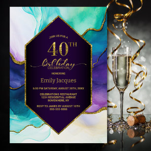 Invitation Purple Gold Agate 40e fête d'anniversaire