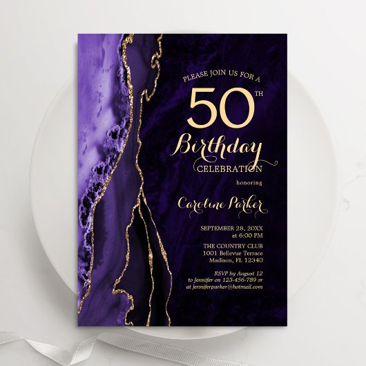 Invitation Purple Gold Agate 50e anniversaire