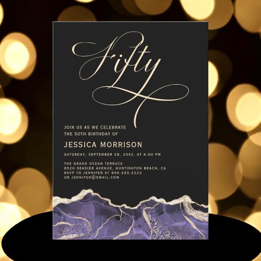 Invitation Purple Gold Agate 50e Cinquante Anniversaire fête