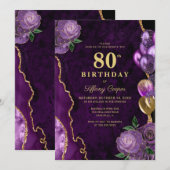 Invitation Purple Gold Agate 80e anniversaire (Devant / Derrière)