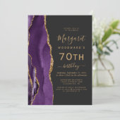Invitation Purple Gold Agate Dark 70e fête d'anniversaire (Debout devant)