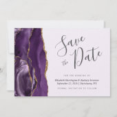 Invitation Purple Gold Agate Lavender Enregistrer la date (Devant)