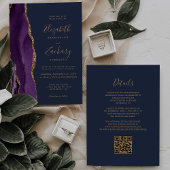 Invitation Purple Gold Agate Marine Blue QR Code Mariage