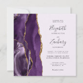 Invitation Purple Gold Agate moderne Lavender Carré Mariage (Devant)