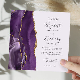 Invitation Purple Gold Agate moderne Lavender Carré Mariage