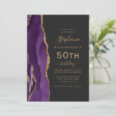 Invitation Purple Gold Agate QR Code 50e anniversaire (Debout devant)