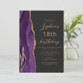 Invitation Purple Gold Agate Script Dark 18th Birthday (Debout devant)