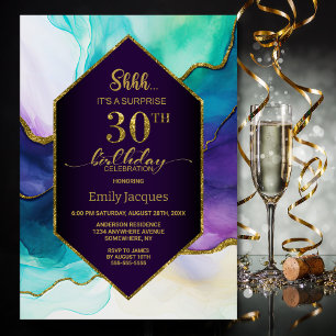 Invitation Purple Gold Agate Surprise 30e fête d'anniversaire