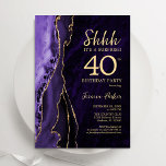 Invitation Purple Gold Agate Surprise 40e anniversaire<br><div class="desc">Agate violet et or surprise 40e anniversaire invitation fête. Design élégant et moderne avec aquarelle agate marbre arrière - plan,  fausse parties scintillant or et typographie script de police. Carte invitation branchée parfaite pour une célébration anniversaire féminine élégante. Invitations Zazzle imprimées ou téléchargement instantané modèle imprimable numérique.</div>