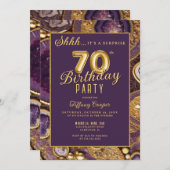 Invitation Purple Gold Agate Surprise 70e fête d'anniversaire (Devant / Derrière)