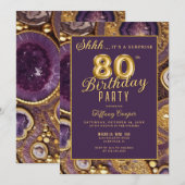 Invitation Purple Gold Agate Surprise 80e fête d'anniversaire (Devant / Derrière)