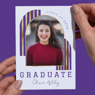 Invitation Purple Gold Arch Photo Graduation