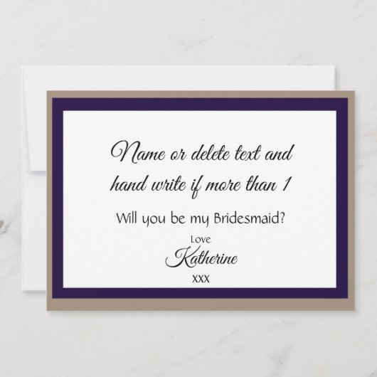 Invitation Purple Gold Be My Bridesmaid Double Side Card (Dos)