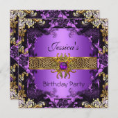 Invitation Purple Gold Black Leopard fête d'anniversaire 2 (Devant / Derrière)