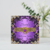 Invitation Purple Gold Black Leopard fête d'anniversaire 2 (Debout devant)