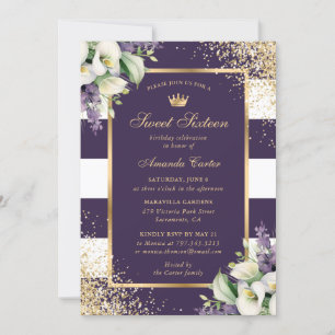 Invitation Purple Gold Blanc Calla Lily Sweet 16 Anniversaire