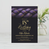 Invitation Purple Gold Braid 18e fête d'anniversaire (Debout devant)