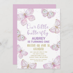 Invitation Purple Gold Butterflies Gold Parties scintillant 1