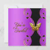 Invitation Purple Gold Butterfly Élégante fête d'anniversaire (Devant)