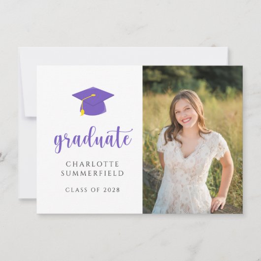Invitation Purple Gold Casquette Tassel Graduation Party (Devant)
