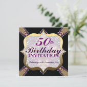Invitation Purple+Gold Célébrations d'anniversaire du 50e ann (Debout devant)