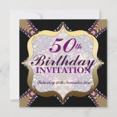 Invitation Purple+Gold Célébrations d'anniversaire du 50e ann (Devant)