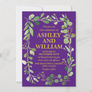 Invitation Purple & Gold Chic Vert Boho Mariage bohème