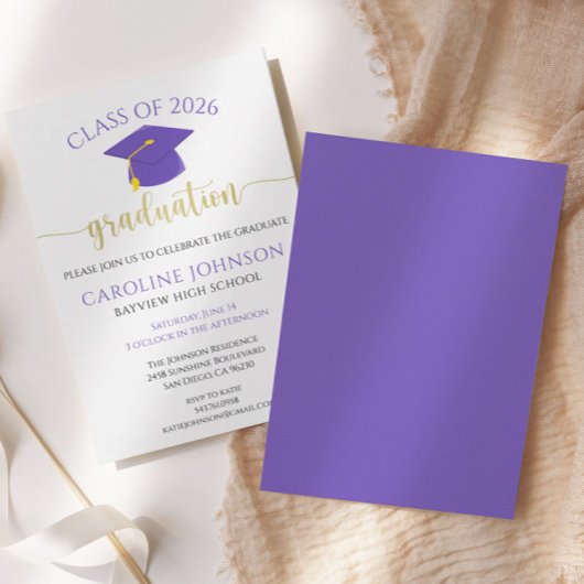 Invitation Purple & Gold Classe De Graduation Party