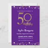 Invitation Purple Gold Confetti fête 50e anniversaire Personn (Devant)