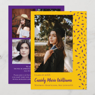 Invitation Purple Gold Confetti Graduation Announcement