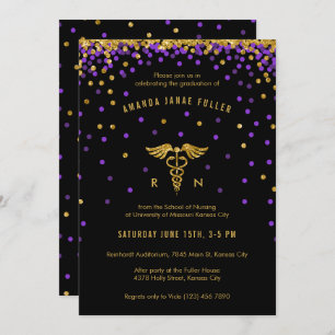 Invitation Purple & Gold Confetti Infirmière Graduation Invit