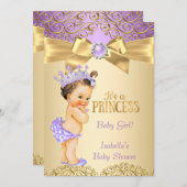 Invitation Purple Gold Damask Princesse Baby shower Brunette (Devant / Derrière)