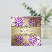 Invitation Purple Gold Damask Purple Party (Debout devant)