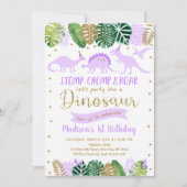 Invitation Purple Gold Dinosaur fille Anniversaire (Devant)
