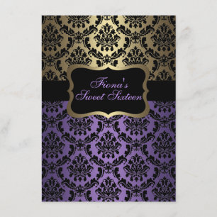 Invitation Purple & Gold Elegant Damask Birthday Invite