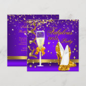 Invitation Purple Gold Fabrique Champagne Heels Anniversaire (Devant / Derrière)