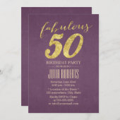 Invitation Purple & Gold Fabulous 50 Anniversaire (Devant / Derrière)