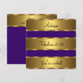 Invitation Purple & Gold Fabulous 50th Birthday Party Event (Devant / Derrière)