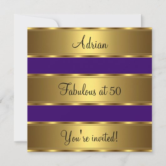 Invitation Purple & Gold Fabulous 50th Birthday Party Event (Devant)