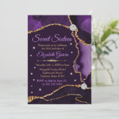 Invitation Purple & Gold Faux Parties scintillant Agate Sweet (Debout devant)