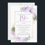 Invitation Purple Gold Floral 19e anniversaire Surprise Party<br><div class="desc">Faites honneur à une femme spéciale grâce à cette invitation à la fête surprise du 19e anniversaire, élégante et féminine. Le 19ème est écrit en gros texte violet. Anniversaire Surprise Party suit. Le nom de l'invité honoré est également en lettres majuscules violettes. Le reste du texte est doucement gris colombe....</div>