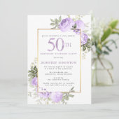 Invitation Purple Gold Floral 50e anniversaire Surprise Party (Debout devant)